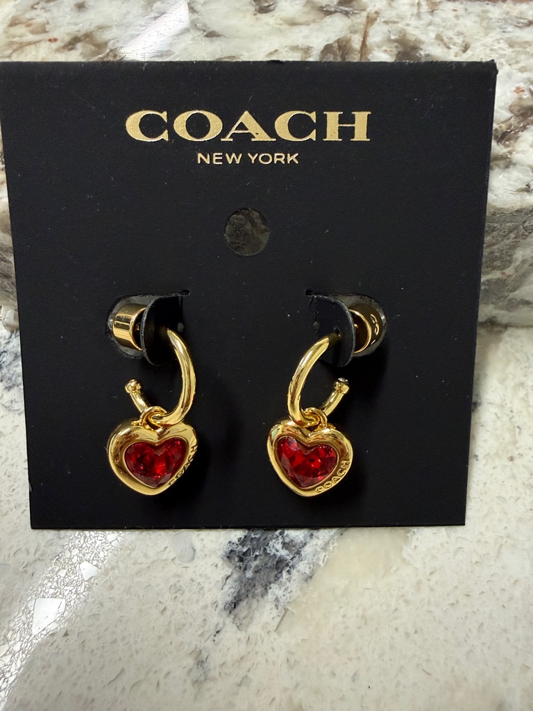 Coach Gold-Tone Hoop Earrings With Red Heart Charms 28$